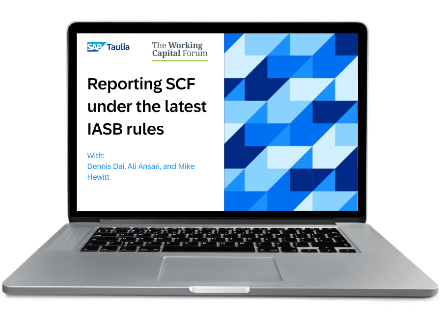 reporting on scf under the latest iasb rules webinar laptop image